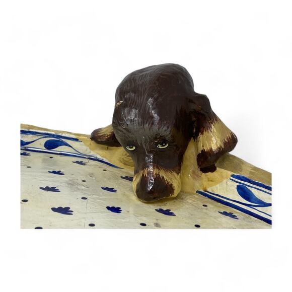 Vintage Paper Mache Bassett Hound Dog Valet Tray Hand Painted Folk Art Boho Rare - Picture 13 of 16